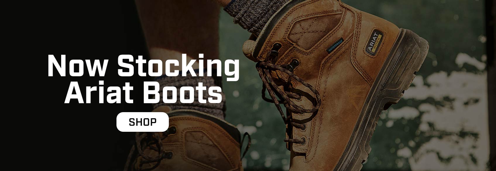 Now Stocking Ariat Boots A closeup of an Ariat boot stepping off the ground