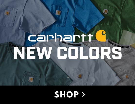 Carhartt t-shirts in new colors lying flat on the ground. 