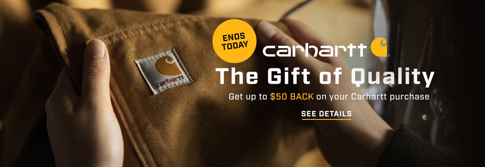 A closeup of a Carhartt canvas jacket