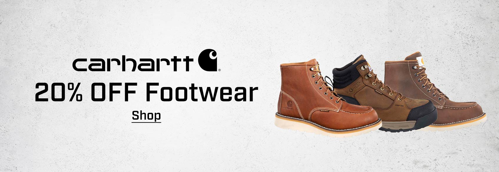 3 Carhartt boots lined up on a white background