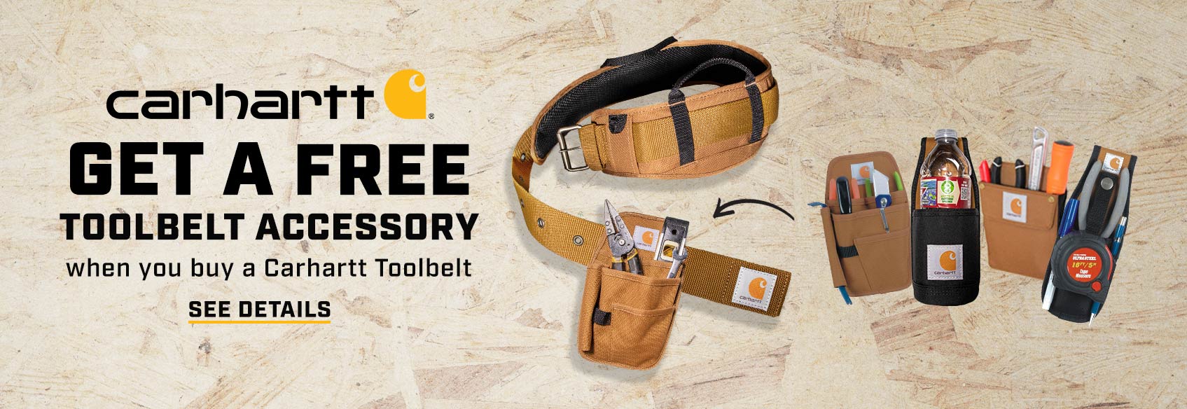 A Carhartt toolbelt with an accessory on it. 