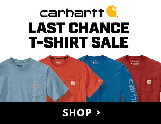 Four Carhartt t-shirts on a white background. 
