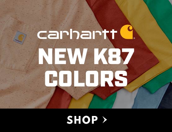 A closeup of the new Carhartt t-shirt colors lying flat and stacked