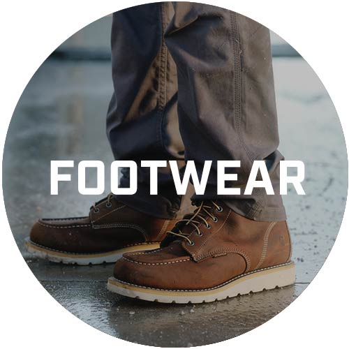 A closeup of Carhartt boots