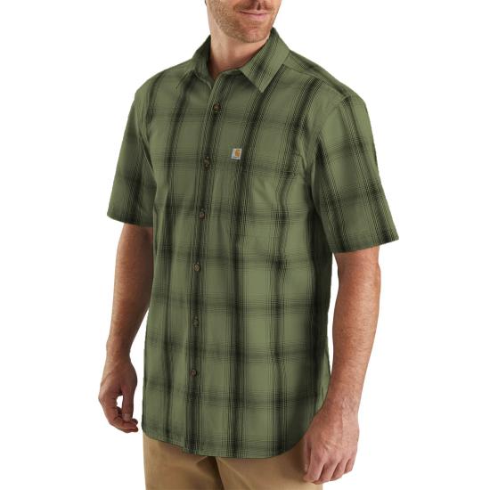 Carhartt Mens Essential Plaid Open Collar Short Sleeve Shirt
