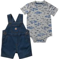 Carhartt CG8795 - Short-Sleeve Fish Print Bodysuit & Denim Shortall Set - Boys