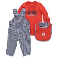 Carhartt CG8879 - Long-Sleeve Bodysuit, Stripe Overall and Food Bib Set - Boys