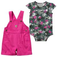 Carhartt CG9784 - Short-Sleeve Deer Print Bodysuit & Canvas Shortall Set - Girls