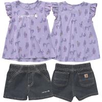 Carhartt CG9790 - Short-Sleeve Horse Print Shirt & Denim Shorts Set - Girls