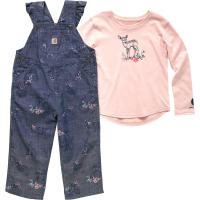 Carhartt CG9798 - Long Sleeve Flower Deer Print T-Shirt and Ruffle Trim Overall Set - Girls