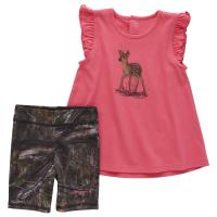 Carhartt CG9889 - Short-Sleeve Deer Shirt and Camo Biker Short Set - Girls