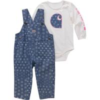 Carhartt CG9901 - Long-Sleeve Bodysuit and Printed Chambray Overall Set - Girls