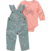 Carhartt CG9904 - Long-Sleeve Bodysuit and Ruffle Trim Canvas Overall Set - Girls