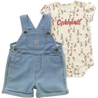 Carhartt CG9926 - Short-Sleeve Floral Print Bodysuit and Denim Shortall - Girls