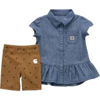 Carhartt CG9936 - Short-Sleeve Chambray Shirt and Biker Short Set - Girls