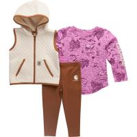Carhartt CG9959 - Long-Sleeve Horse Print T-Shirt, Sherpa Hooded Vest and Legging Set - Girls