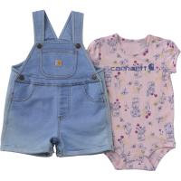 Carhartt CG9968 - Short-Sleeve Bee Print Bodysuit and Denim Shortall Set - Girls