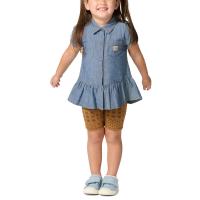 Carhartt CG9979 - Short-Sleeve Chambray Shirt and Printed Biker Short Set - Girls