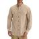 Dark Tan Chambray Carhartt S202 Front View - Dark Tan Chambray | Model is 6'2" with a 40.5" chest, wearing Medium