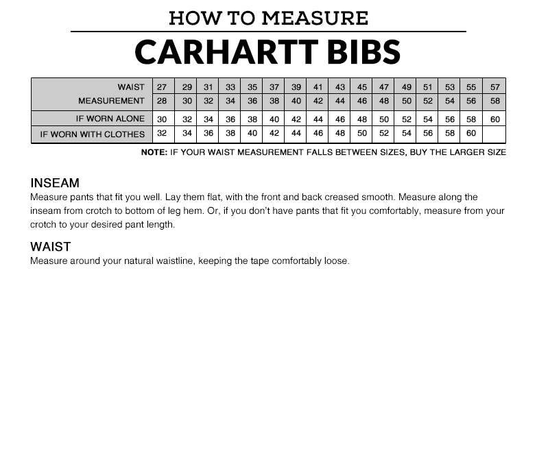 Carhartt Insulated Bib Size Chart