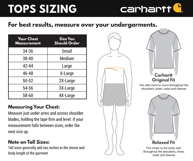 carhartt shirt size chart