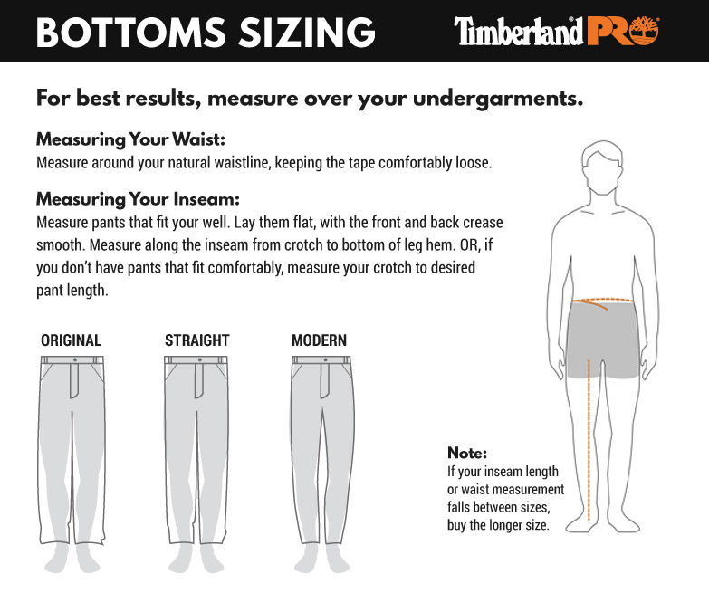 timberland pants size chart