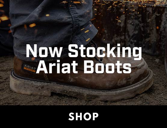 Now Stocking Ariat Boots A closeup of an Ariat boot stepping off the ground